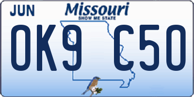MO license plate OK9C5O