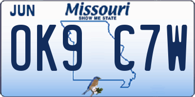 MO license plate OK9C7W