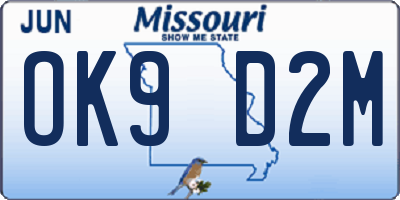 MO license plate OK9D2M