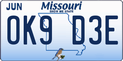 MO license plate OK9D3E