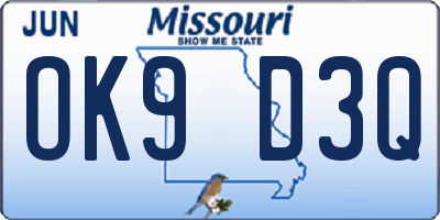 MO license plate OK9D3Q