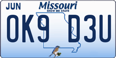 MO license plate OK9D3U