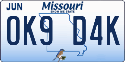 MO license plate OK9D4K