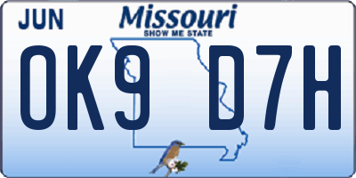 MO license plate OK9D7H