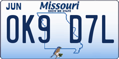 MO license plate OK9D7L
