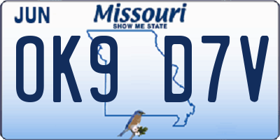 MO license plate OK9D7V