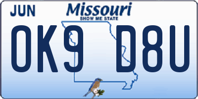 MO license plate OK9D8U