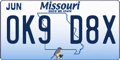 MO license plate OK9D8X