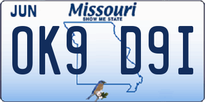 MO license plate OK9D9I