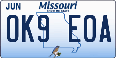 MO license plate OK9E0A