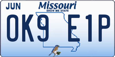 MO license plate OK9E1P