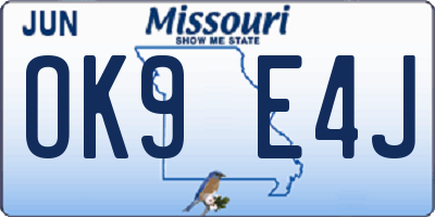 MO license plate OK9E4J