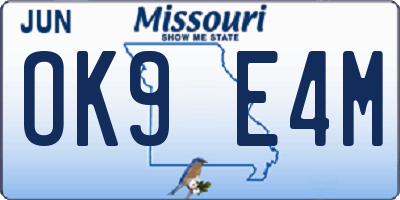 MO license plate OK9E4M