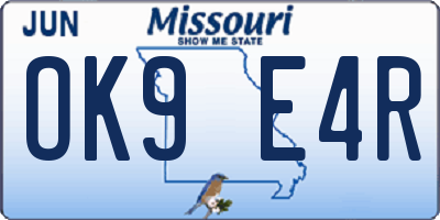 MO license plate OK9E4R