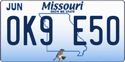 MO license plate OK9E5O