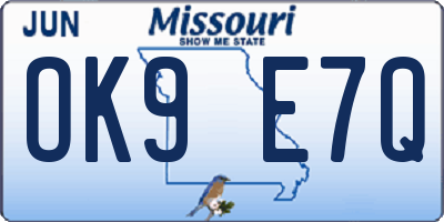 MO license plate OK9E7Q