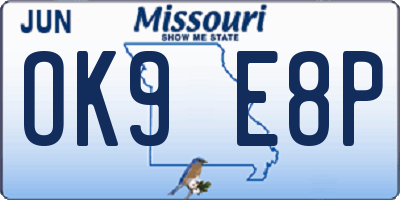 MO license plate OK9E8P