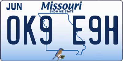 MO license plate OK9E9H