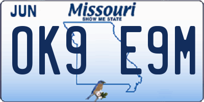 MO license plate OK9E9M
