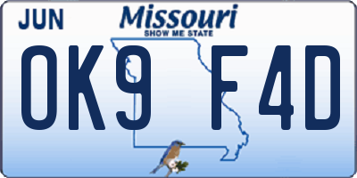 MO license plate OK9F4D