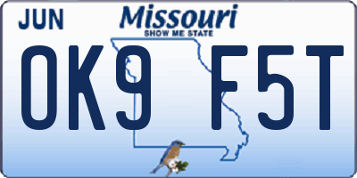 MO license plate OK9F5T