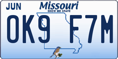 MO license plate OK9F7M