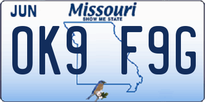 MO license plate OK9F9G