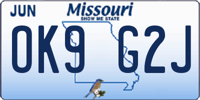 MO license plate OK9G2J