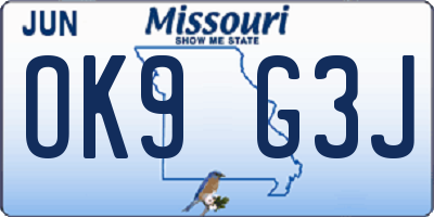 MO license plate OK9G3J