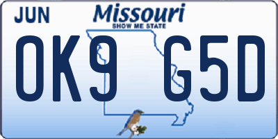 MO license plate OK9G5D