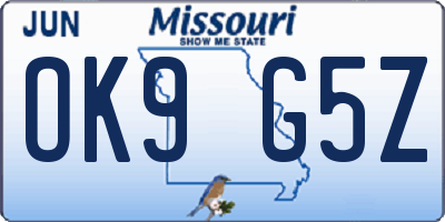 MO license plate OK9G5Z