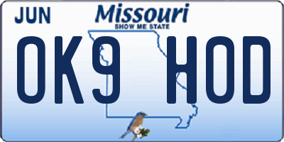 MO license plate OK9H0D
