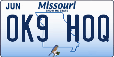 MO license plate OK9H0Q