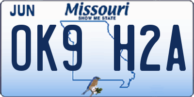 MO license plate OK9H2A