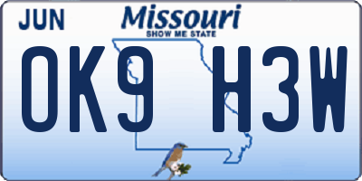 MO license plate OK9H3W