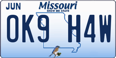 MO license plate OK9H4W