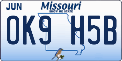 MO license plate OK9H5B