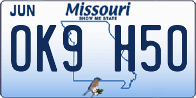 MO license plate OK9H5O