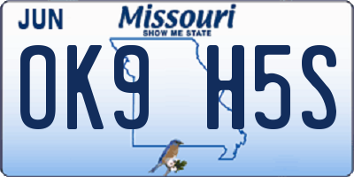 MO license plate OK9H5S