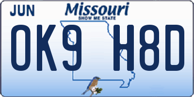 MO license plate OK9H8D