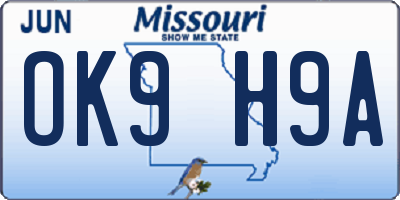 MO license plate OK9H9A