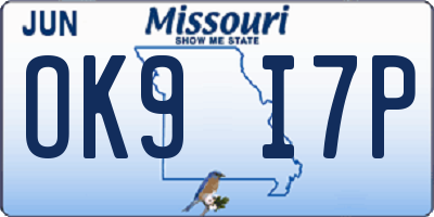 MO license plate OK9I7P