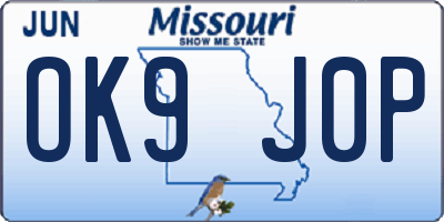 MO license plate OK9J0P