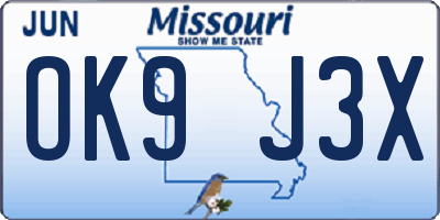 MO license plate OK9J3X