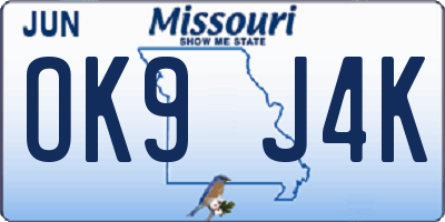 MO license plate OK9J4K