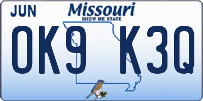 MO license plate OK9K3Q