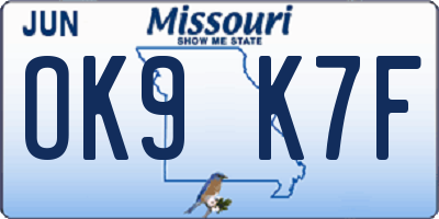 MO license plate OK9K7F