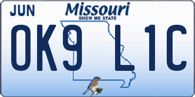 MO license plate OK9L1C