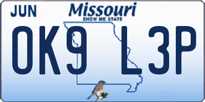 MO license plate OK9L3P