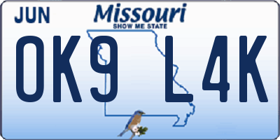 MO license plate OK9L4K